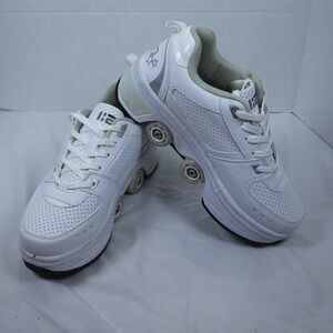 White Silver Retractable Roller Skate Shoes Size 8.5 womens